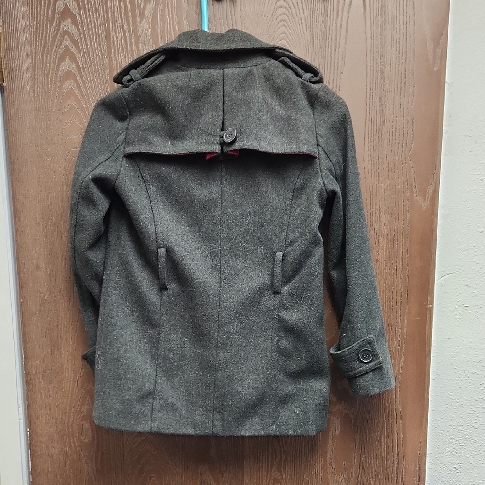 Girl's  Gray Double-Breasted Coat - Picture 5 of 6